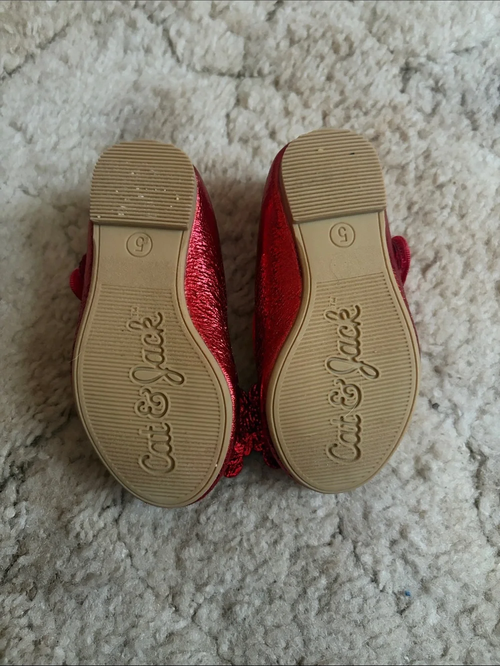Cat & Jack Metallic Red Bow Mary Jane Shoes